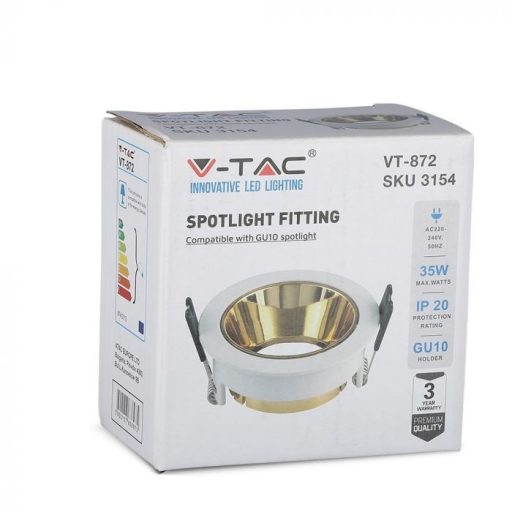 V-TAC GU10 Spot foglalat, kerek, fehér-arany - 3154