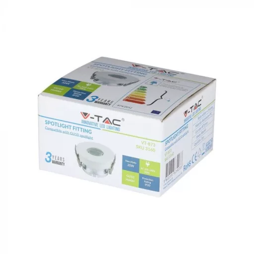 V-TAC Led GU10 Spot Keret Fehér+Króm kör alakú - 3160