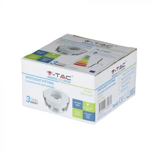 V-TAC Led GU10 Spot Keret Fehér+Króm kör alakú  - 3164