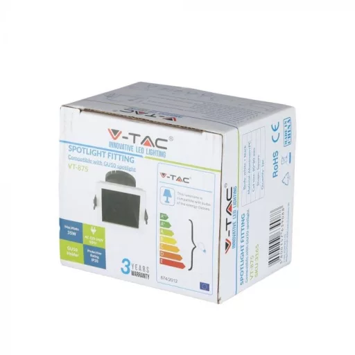 V-TAC Led GU10 Spot Keret Fehér+Fekete négyzet alakú - 3165