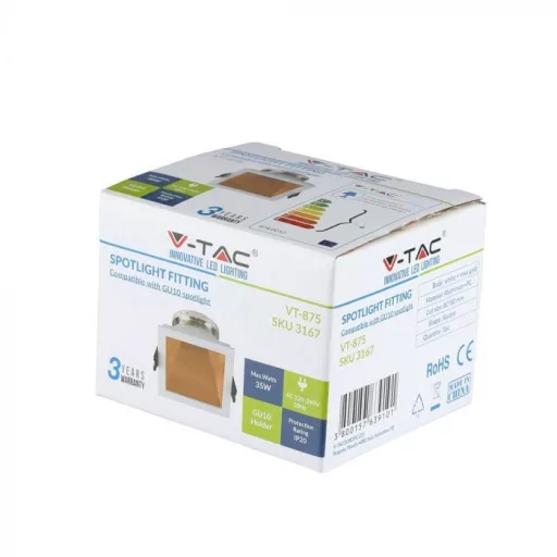 V-TAC Led GU10 Spot Keret Fehér+Rózsaarany négyzet alakú - 3167