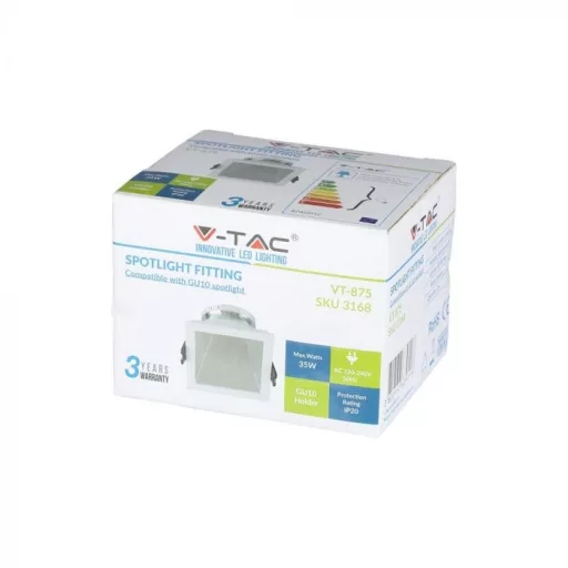 V-TAC Led GU10 Spot Keret Fehér+Króm négyzet alakú - 3168