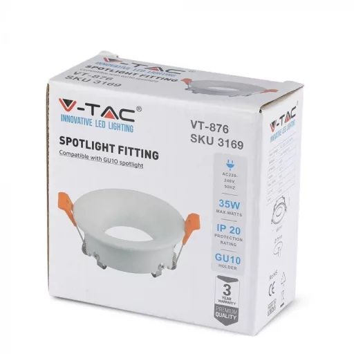 V-TAC Led GU10 Spot Keret fehér színű kör alakú - 3169