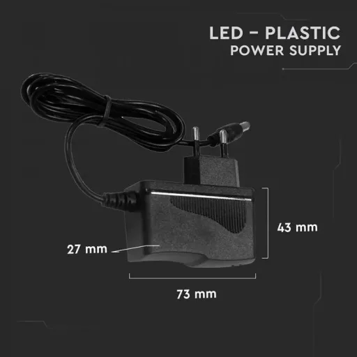 V-TAC LED Műanyagházas dugvillás tápegység 18W 1.5A 12V IP44 - 3237