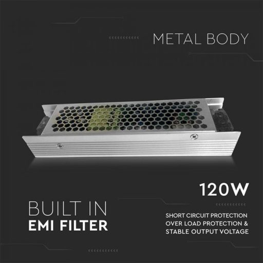 V-TAC LED Fémházas szerelhető tápegység 120W 10A 12V IP20 - 3243