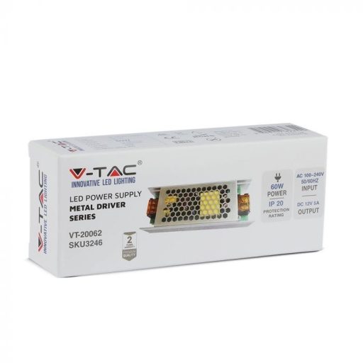 V-TAC LED Fémházas szerelhető tápegység 60W 5A 12V IP20 - 3246