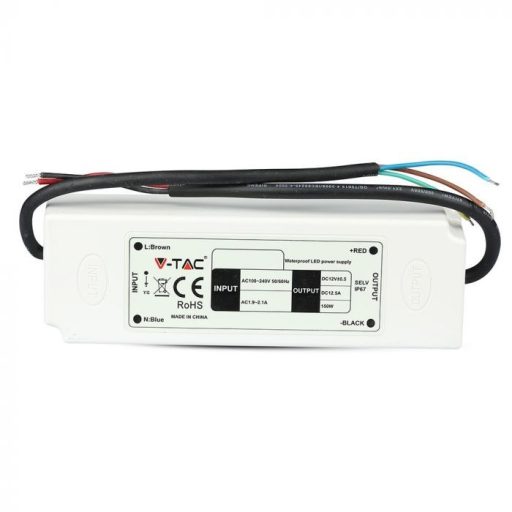 V-TAC LED Műanyagházas szerelhető vízálló tápegység 150W 12.5A 12V IP67 - 3248