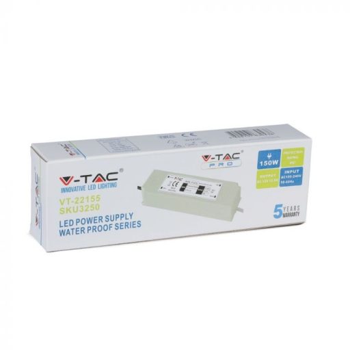 V-TAC LED Műanyagházas szerelhető vízálló tápegység 150W 12.5A 12V IP67 - 3250