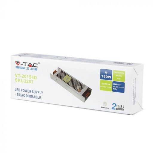V-TAC LED Dimmelhető fémházas szerelhető tápegység 150W 12.5A 12V IP20 - 3257
