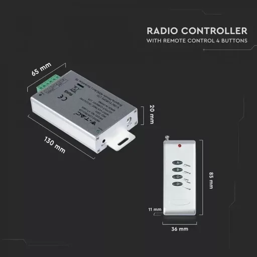 V-TAC Led szalaghoz rádiós RGB vezérlő 4 gombos - 3303
