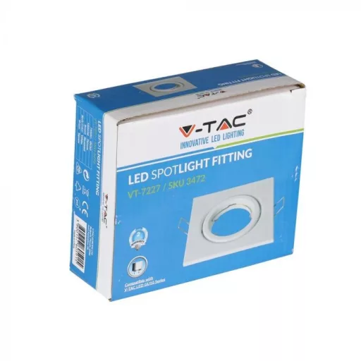 V-TAC Led GU10 Spot Keret Négyzet Alakú Állítható Fehér - 3472