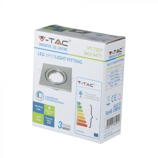 V-TAC Led GU10 Spot Keret Négyzet Alakú Állítható matt króm - 3473