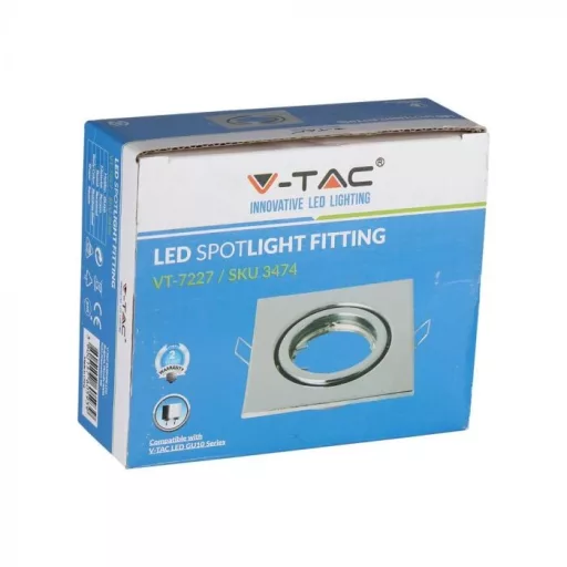 V-TAC Led GU10 Spot Keret Négyzet Alakú Állítható Króm - 3474