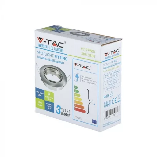 V-TAC Led GU10 Spot Keret Kerek Állítható matt króm - 3588
