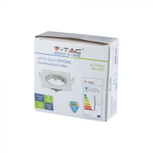 V-TAC Led GU10 Spot Keret Négyzet Alakú Állítható Fehér - 3590