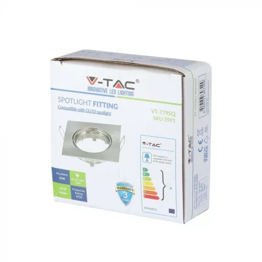 V-TAC Led GU10 Spot Keret Négyzet Alakú Állítható matt króm - 3591