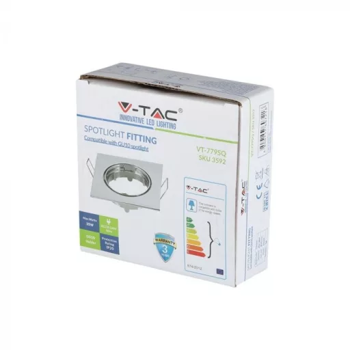 V-TAC Led GU10 Spot Keret Négyzet Alakú Állítható Króm - 3592