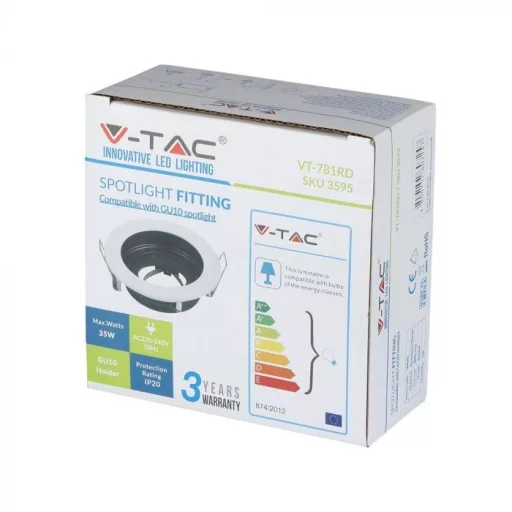 V-TAC Led GU10 Spot Keret Kerek Fehér - 3595