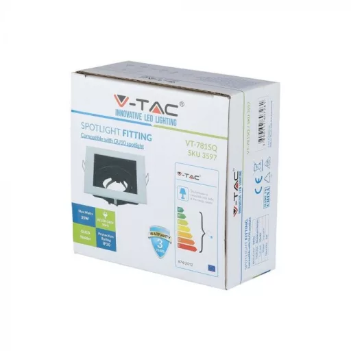 V-TAC Led GU10 Spot Keret Négyzet alakú Fehér - 3597