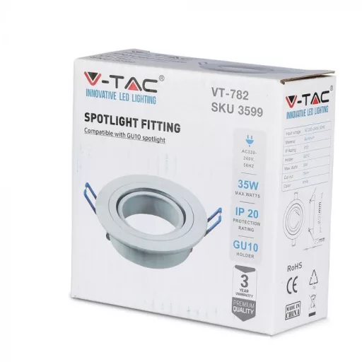 V-TAC Led 1 x GU10 Spot Keret Kerek Fehér - 3599