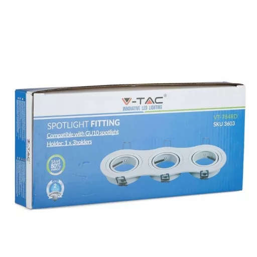 V-TAC Led 3 x GU10 Spot Keret Kerek Fehér - 3603