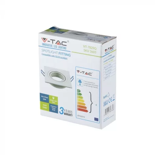 V-TAC Led 1 x GU10 Spot Keret Négyzet Alakú Fehér - 3605