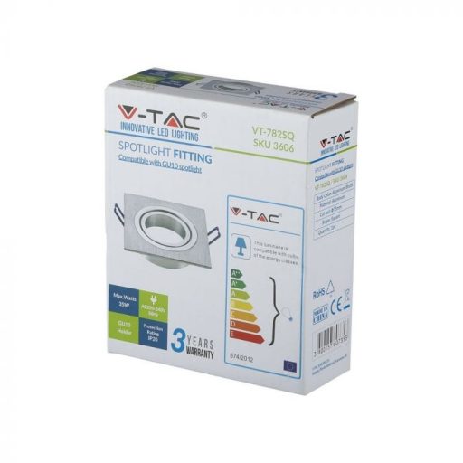 V-TAC Led 1 x GU10 Spot Keret Négyzet Alakú Alumínium - 3606