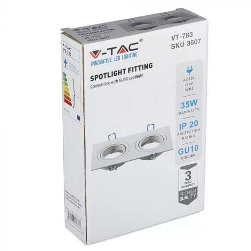 V-TAC Led 2 x GU10 Spot Keret Négyzet Alakú Fehér - 3607