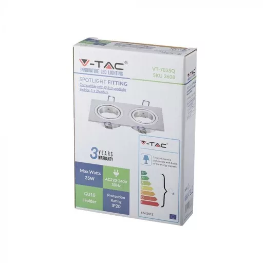 V-TAC Led 2 x GU10 Spot Keret Négyzet Alakú Alumínium - 3608