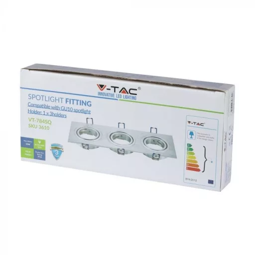 V-TAC Led 3 x GU10 Spot Keret Négyzet Alakú Alumínium - 3610