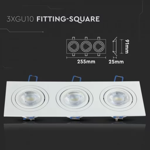 V-TAC Led 3 x GU10 Spot Keret Négyzet Alakú Alumínium - 3610