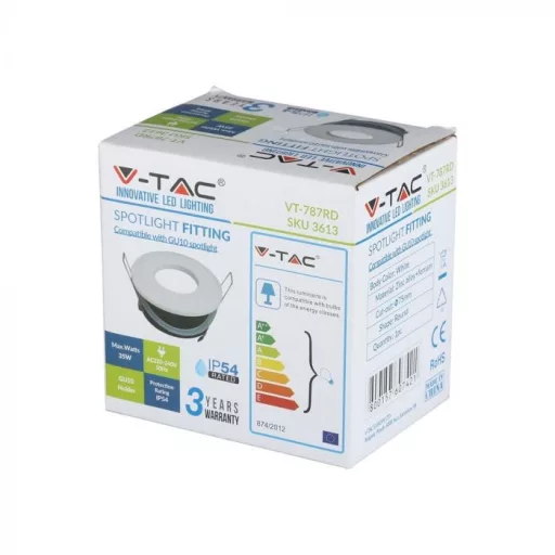 V-TAC Led GU10 Spot Keret Kerek Matt Fehér ф84 IP54 - 3613