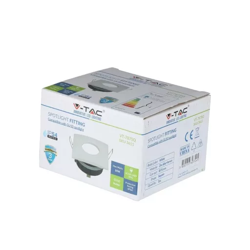 V-TAC Led GU10 Spot Keret Négyzet Alakú Matt Fehér IP54 - 3615