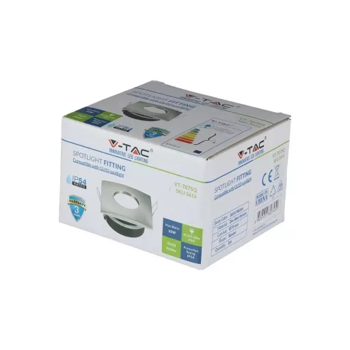 V-TAC Led GU10 Spot Keret Négyzet Alakú matt króm IP54 - 3616