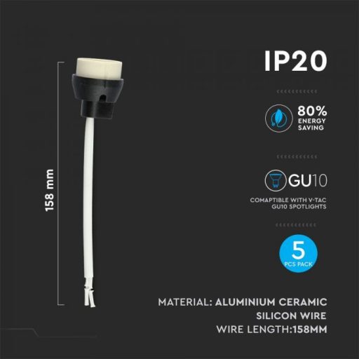 V-TAC GU10 Szilikon vezeték foglalattal csomag (5db) - fehér - 36205