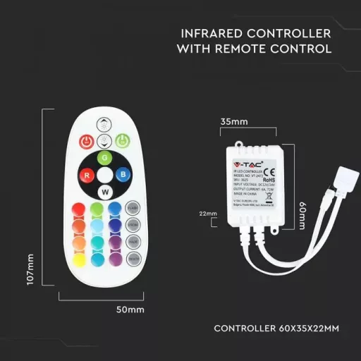 V-TAC LED szalaghoz infravörös RGB vezérlő 24 gombos - 3625