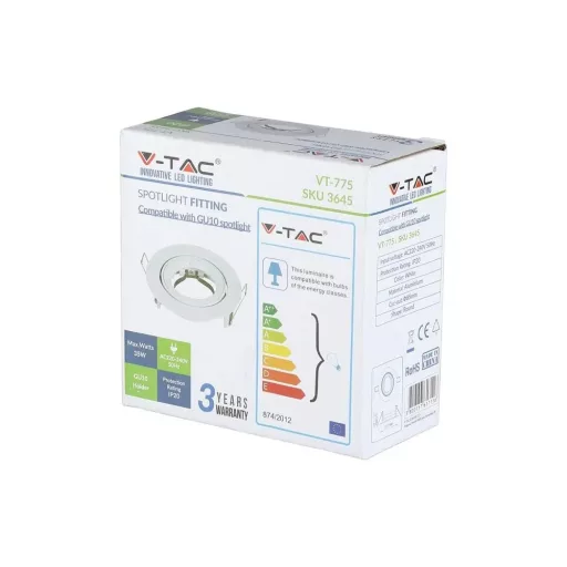 V-TAC Led GU10 Spot Keret Kerek Fehér - 3645