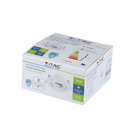 V-TAC Led GU10 Spot Tartó Keret Mozgatható Fehér - 3689