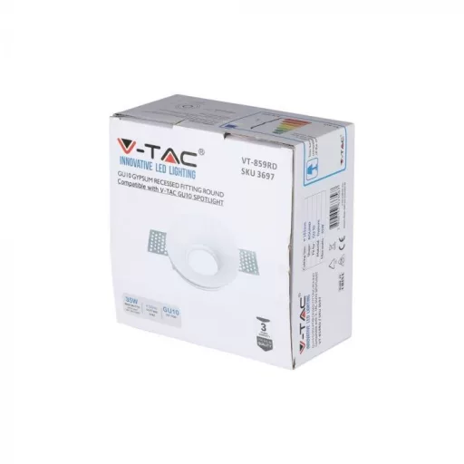 V-TAC GU10 Spot beépíthető lámpatest, kör alakú, fehér - 3697