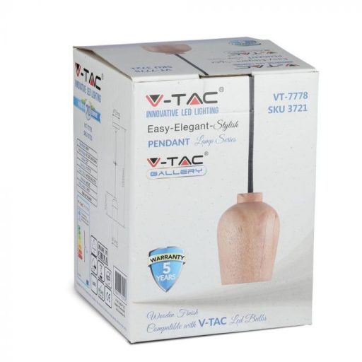 V-TAC E27 fa függeszték - fekete huzal - 3721
