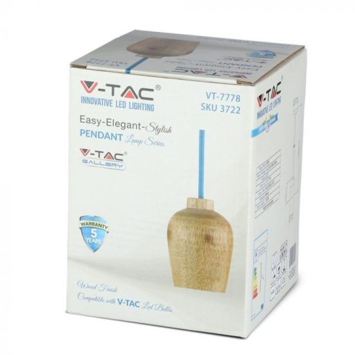 V-TAC E27 fa függeszték - kék huzal - 3722