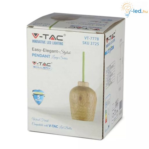 V-TAC E27 fa függeszték - zöld huzal - 3725