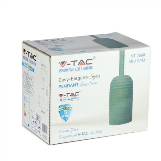 V-TAC E27 beton függeszték - Zöld - 3742