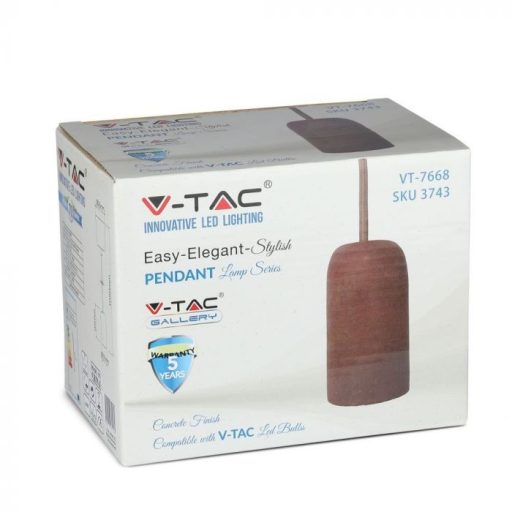 V-TAC E27 beton függeszték - Piros - 3743