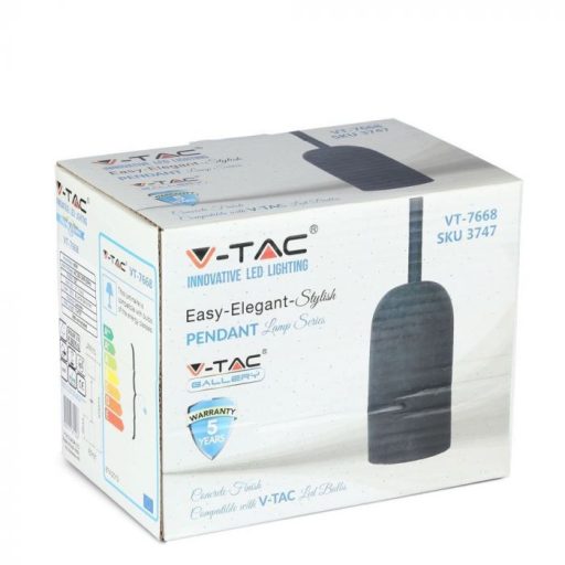V-TAC E27 beton függeszték - Fekete - 3747