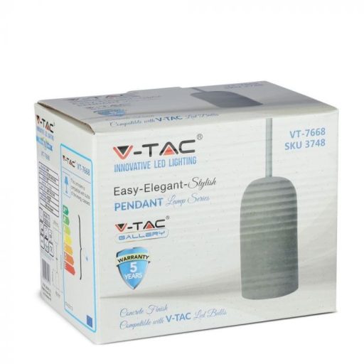 V-TAC E27 beton függeszték - Szürke - 3748