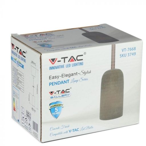 V-TAC E27 beton függeszték - Barna - 3749