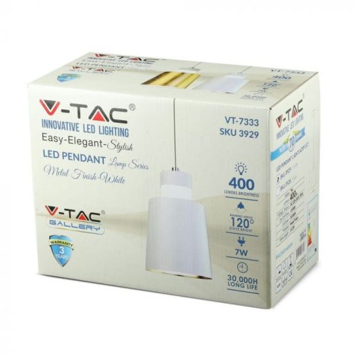 V-TAC LED ACRYLIC FÜGGESZTÉK 7W - fehér - 4000K - 3929
