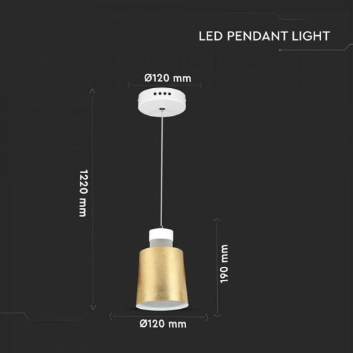 V-TAC Led Acrylic függeszték 7W - arany - 3000K - 3934
