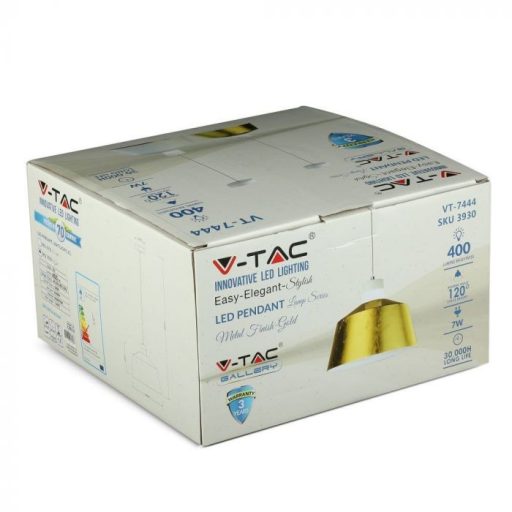 V-TAC LED ACRYLIC FÜGGESZTÉK 7W - arany - 3000K - 3936